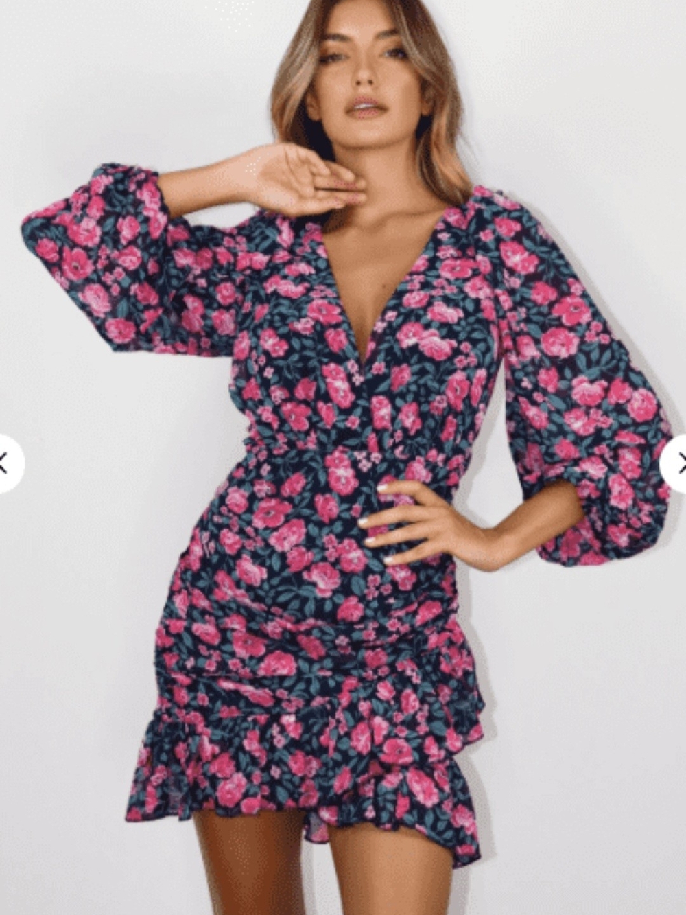 Missguided Navy Mini Dress with Pink Floral Print